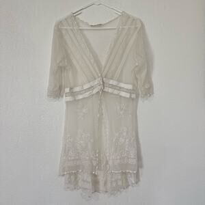 Nataya Sheer Lace Embroidered Duster Cardigan Boho Romantic Cottagecore Small